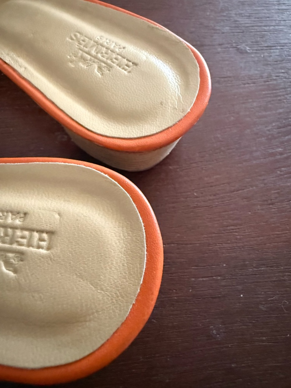 Hermès Oasis Orange Leather Block Heel Sandals – Size 38 (Excellent Condition) - Picture 10 of 11